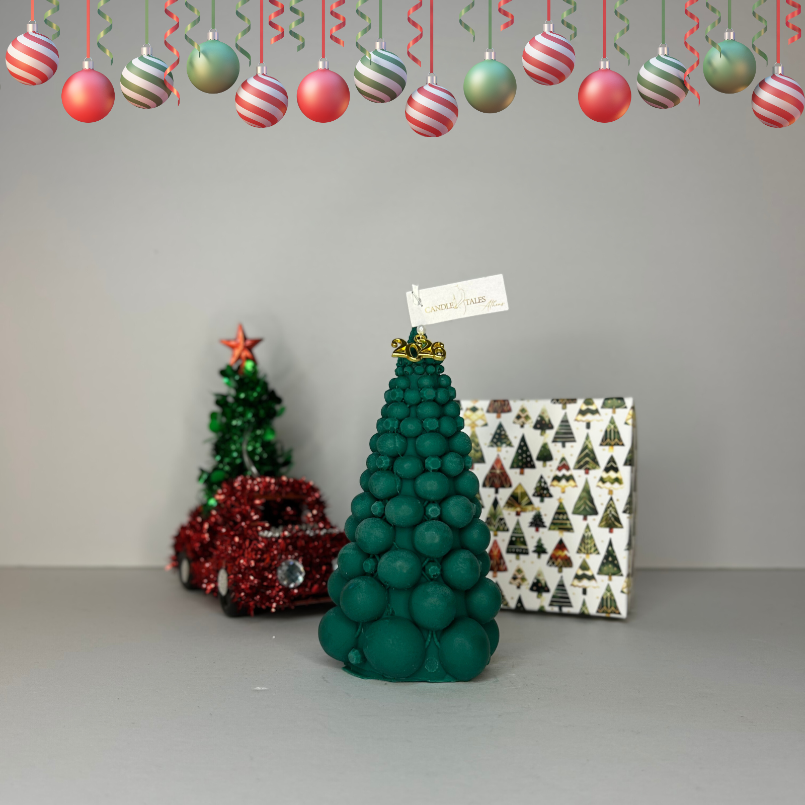 1 Κερί Bubble Tree πράσινο σε γιορτινή διακόσμηση Candle Tales