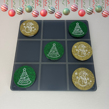 Χριστουγεννιάτικη τρίλιζα με γκλίτερ πιόνια σε δεντράκι και χιονάνθρωπο