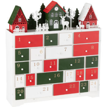 Wooden Christmas village advent calendar with lights